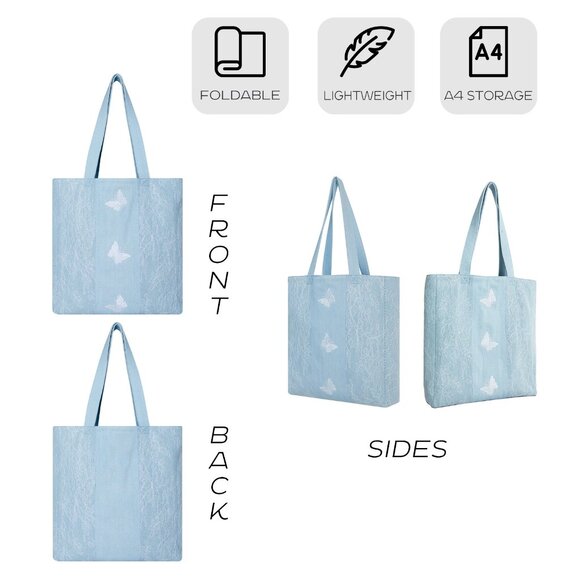 Brand New with Tag - Original Design Romantic Butterfly Lace Denim Tote - Picture 3 of 8